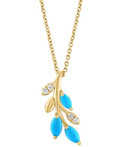EFFY® Turquoise & Diamond (1/20 ct. t.w) Branch 18" Pendant Necklace in 14k Yellow Gold