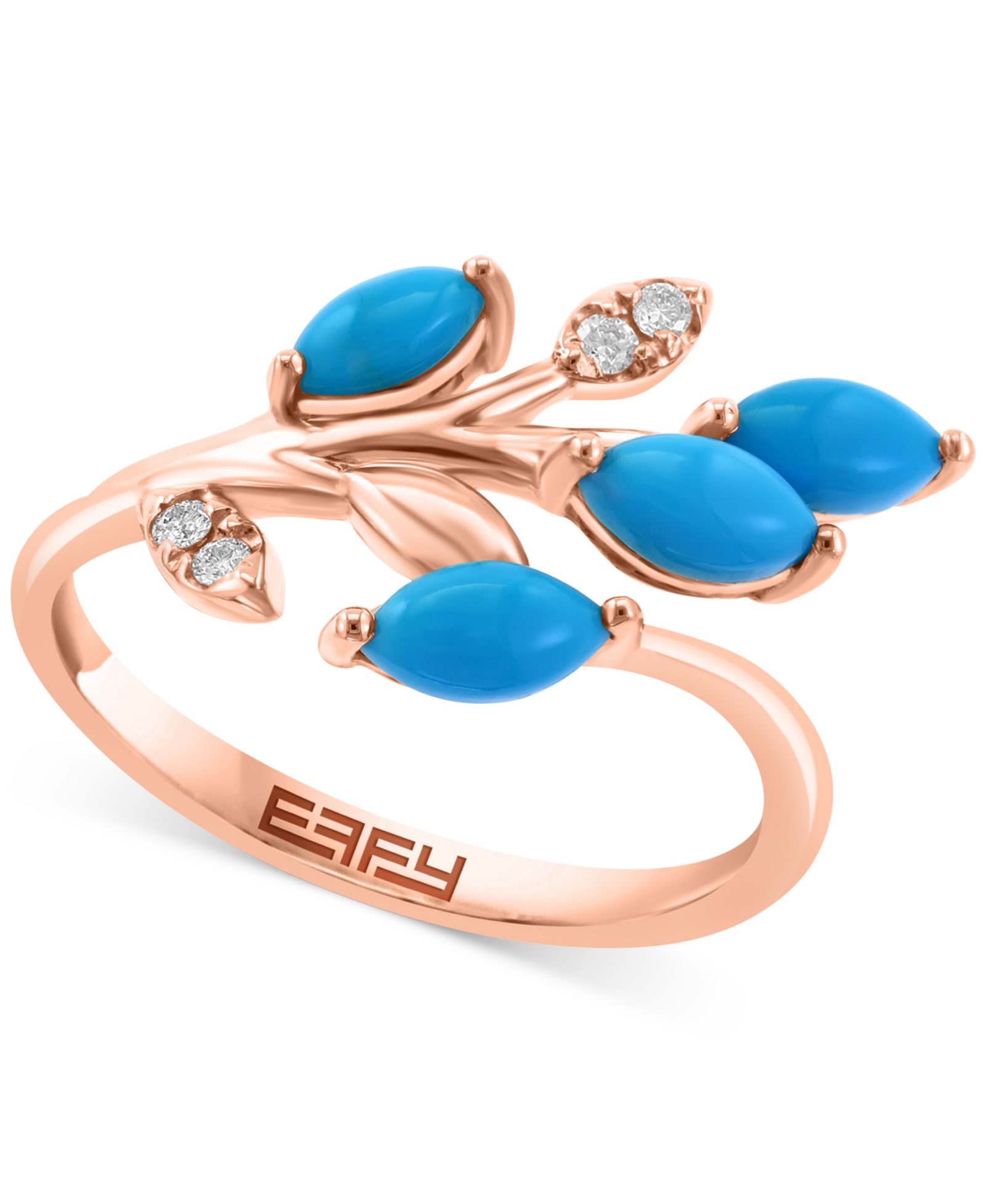 EFFY® Turquoise & Diamond (1/20 ct. t.w) Branch Statement Ring in 14k Rose Gold