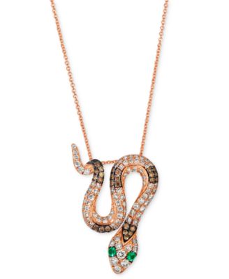 Le Vian® Costa Smeralda изумруды (1/20 кар. о.в.) и бриллиант (1 кар. о.в.) змея регулируемый кулон 20" в розовом золоте 14k
