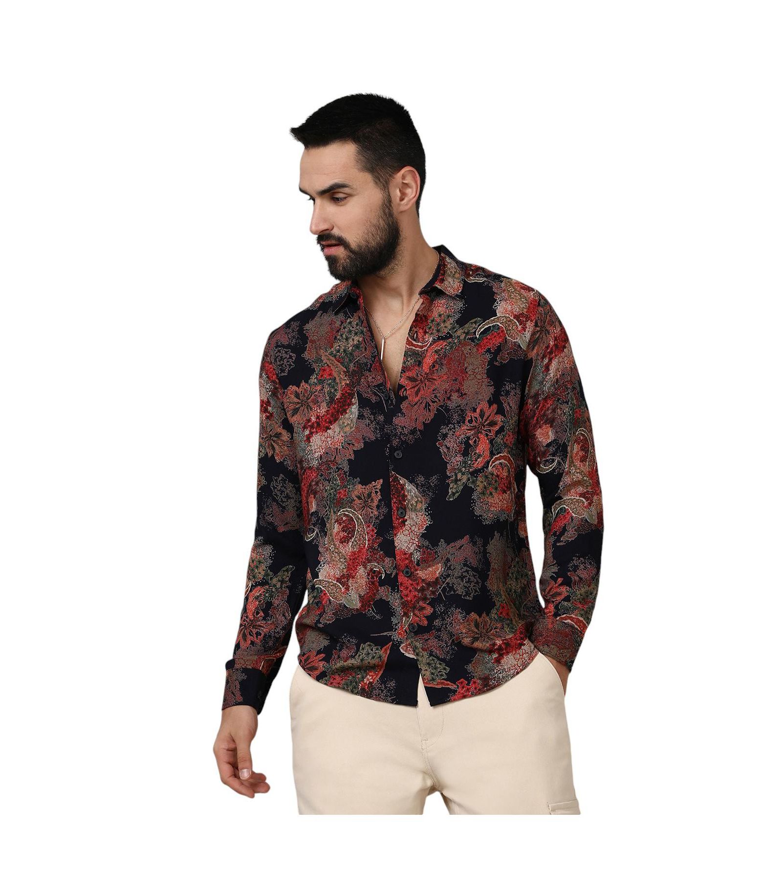 Campus Sutra рубашка Мужской с цветочным принтом Paisley, Crimson Red и Midnight Black