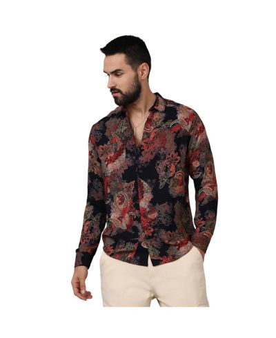 Campus Sutra рубашка Мужской с цветочным принтом Paisley, Crimson Red и Midnight Black