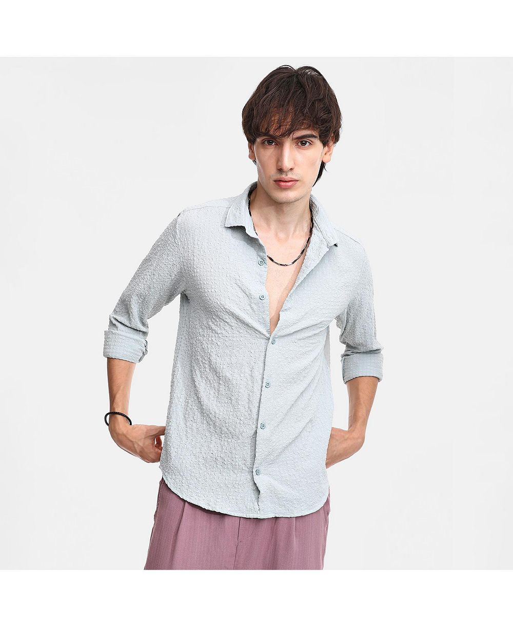 Men's Icy Blue Cubic-Seersucker Shirt