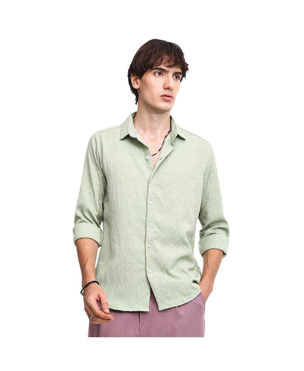 Men's Avocado Green Floral-Textured Shirt