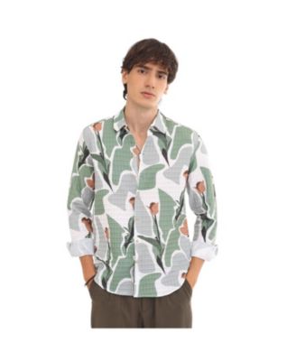 Men's Pistachio Green & Ash Grey Abstract Tulip Shirt