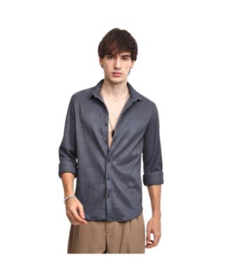 Campus Sutra Men's Powder Grey Solid Creased Shirt