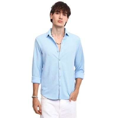 Campus Sutra Мужская рубашка Baby Blue Stripe-Creased