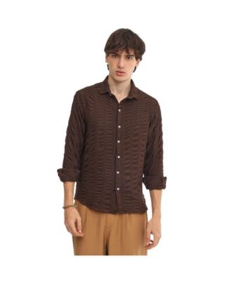 Campus Sutra Men's Chocolate Brown Chunky-Seersucker Shirt