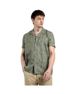 Мужская рубашка Campus Sutra Olive Green Embroidered Geometric-Lined