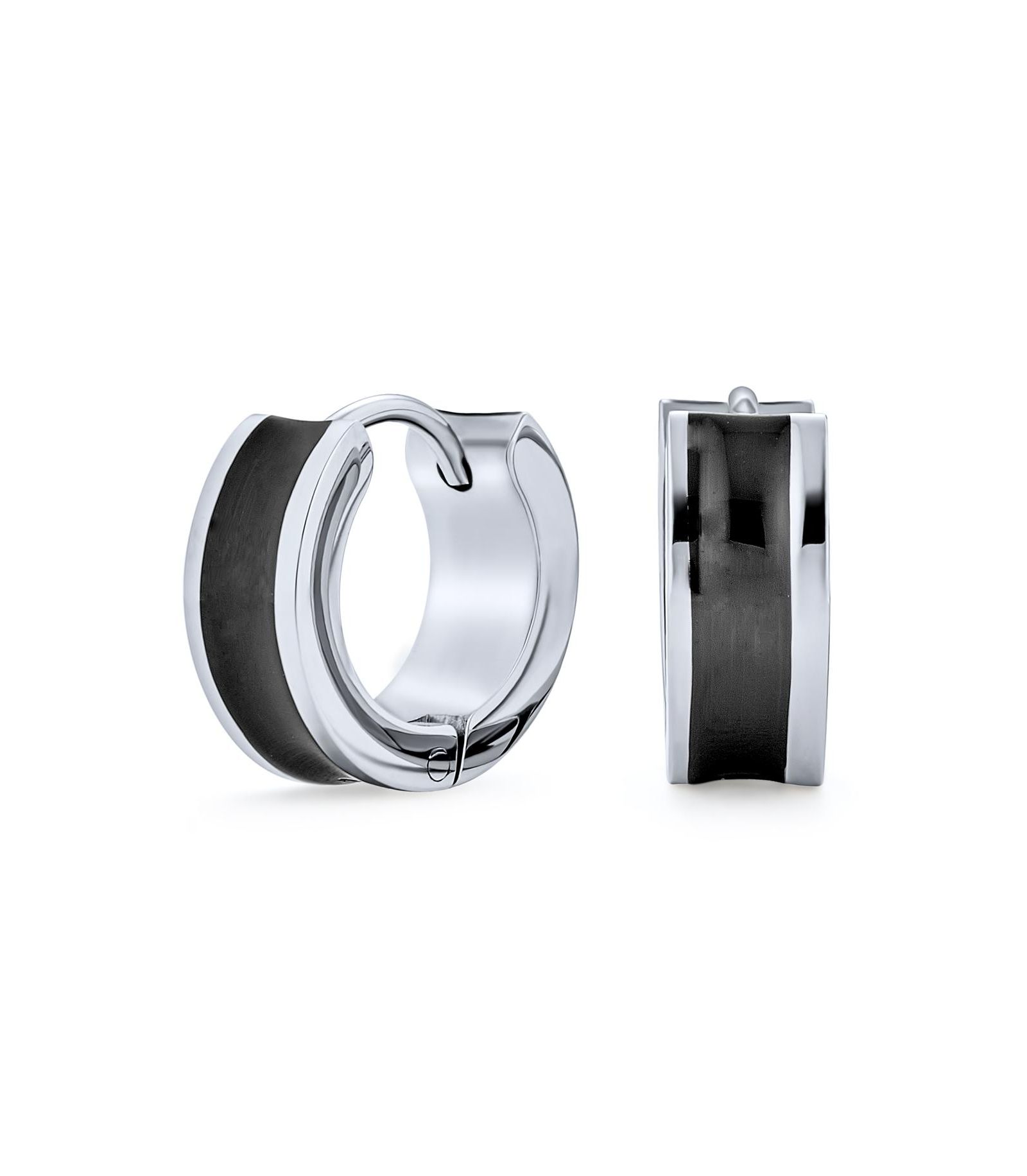 Серьги-кольца Bling Jewelry Unisex Two Tone Striped Black Enamel Huggies Mini Hoop Stainless Steel