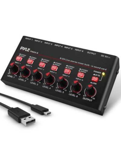 Pyle компактный Bluetooth 6-канальный линейный микшер с USB аудиоинтерфейсом