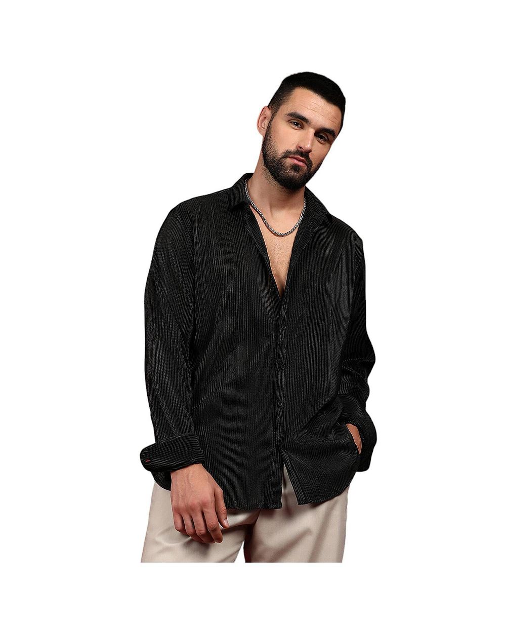 Men's Midnight Black Pleat-Creased Shirt