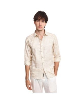 Campus Sutra Мужская рубашка Khaki Beige Curve-Lined