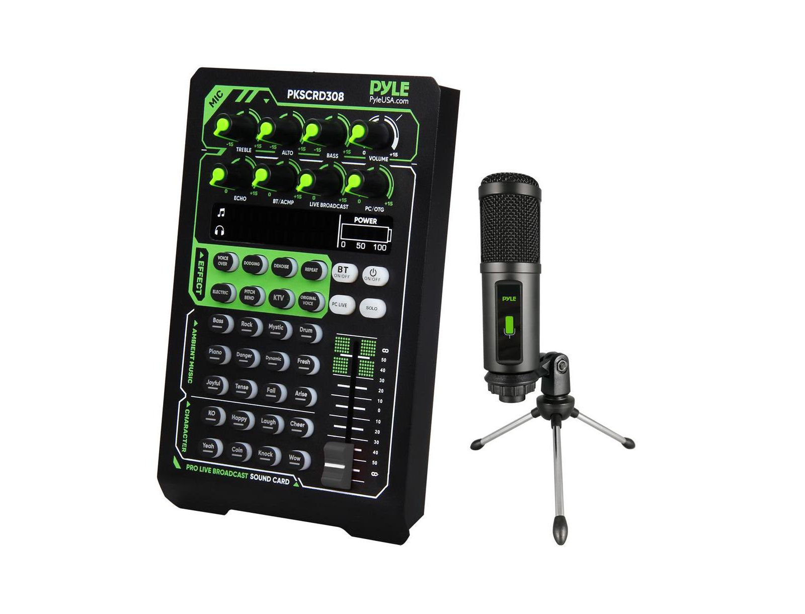 Pyle Pro Live Broadcast Sound Card Wireless Bluetooth Kit with Condenser Microphone, Compatible with Smartphones, PCs, and Laptops