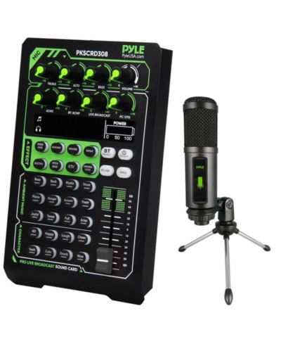 Pyle Pro Live Broadcast Sound Card Wireless Bluetooth Kit with Condenser Microphone, Compatible with Smartphones, PCs, and Laptops