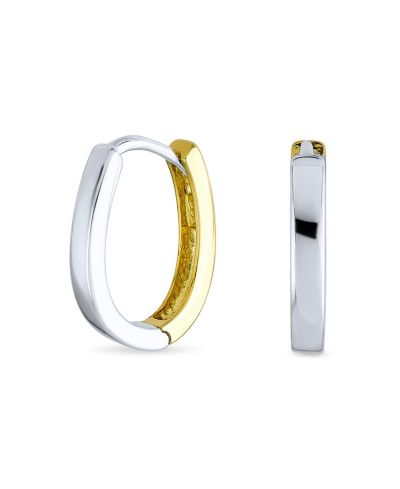 Bling Jewelry Classic Two Tone Oval Hoop Earrings .925 Sterling Silver