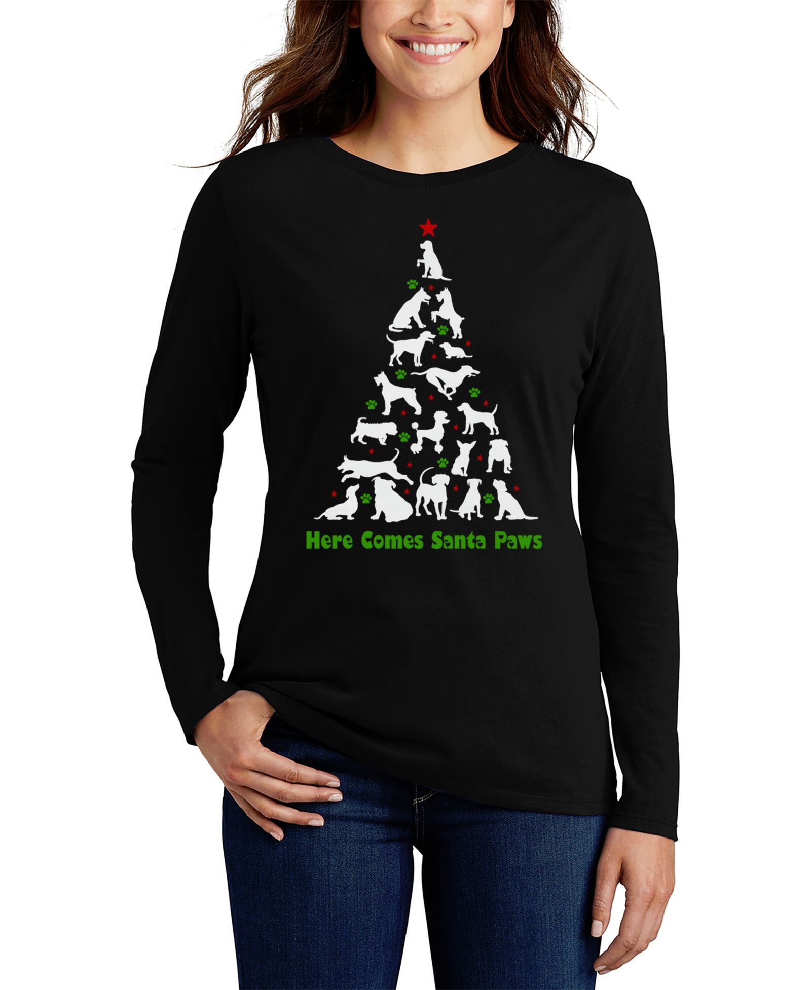 LA Pop Art Women's Here Comes Santa Paws футболка с длинным рукавом