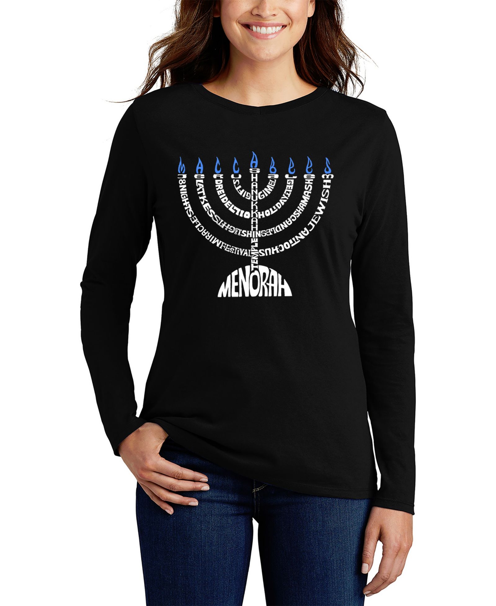 Женская футболка LA Pop Art Women's Menorah Word Art Long Sleeve
