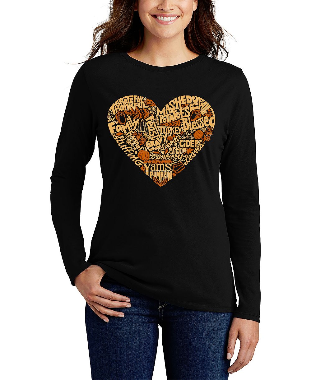 LA Pop Art Women's Thanksgiving Heart Word Art Long Sleeve T-Shirt