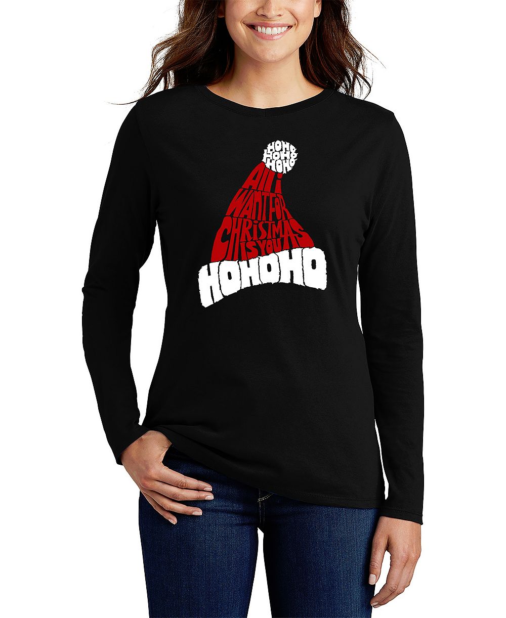 Футболка с длинным рукавом LA Pop Art Women's All I Want for Christmas is You Word Art