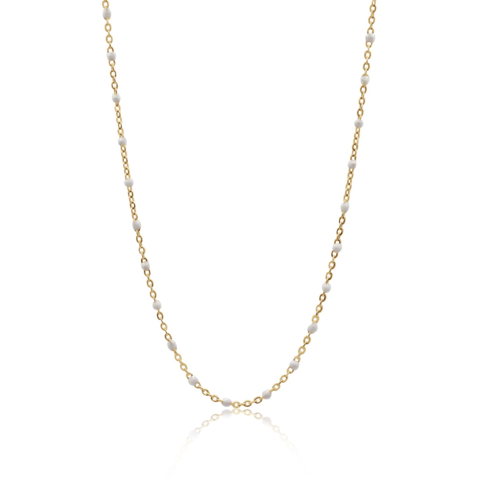 Non-Tarnishing 14k Gold-Filled Chain and White Enamel Bead Necklace