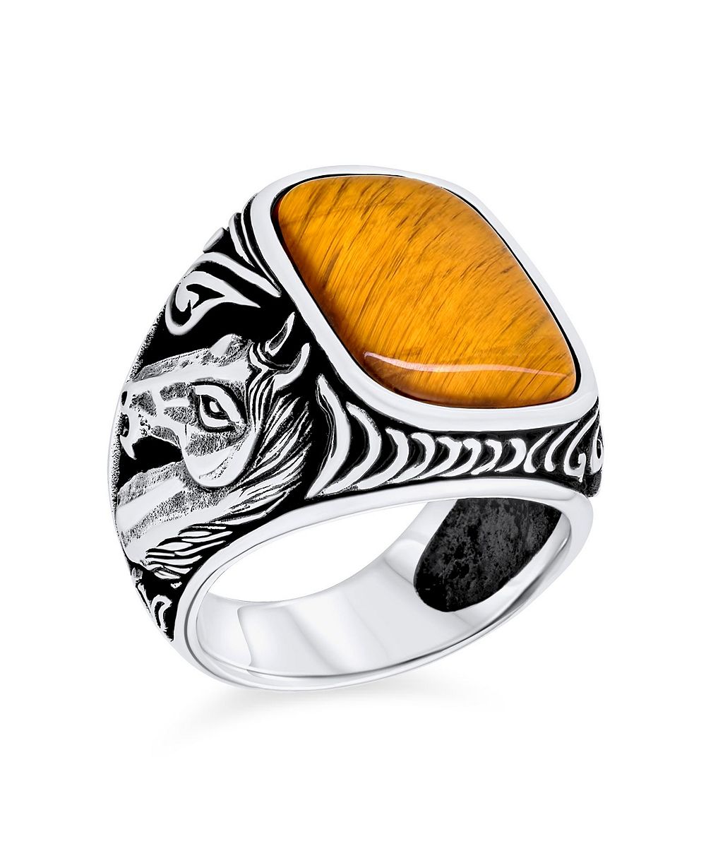 Bling Jewelry Кольцо с черным ониксом и тигровым глазом, серебро стерлингов