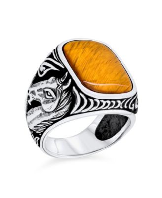 Bling Jewelry Кольцо с черным ониксом и тигровым глазом, серебро стерлингов