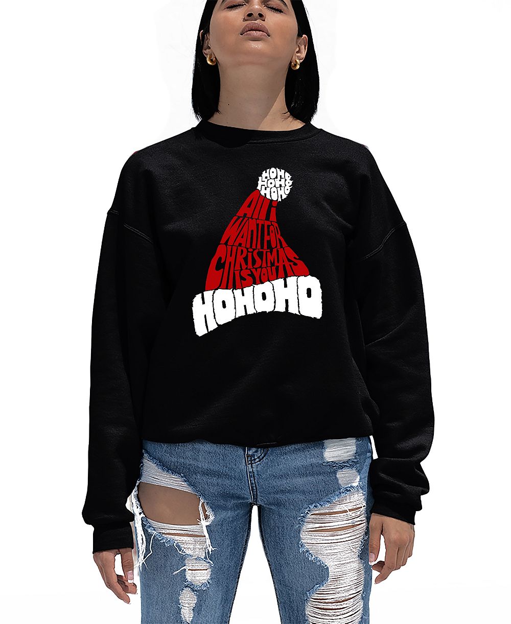LA Pop Art Women's All I Want for Christmas is You Word Art Crewneck Sweatshirt