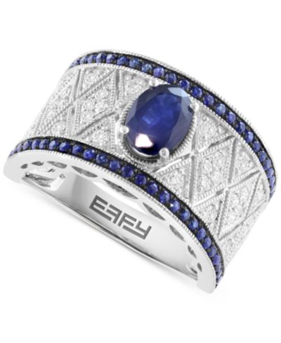 EFFY Collection Diamond (3/8 ct. t.w.) & Sapphire (1-1/4 ct. t.w.) Ring in Sterling Silver (Also in Ruby)