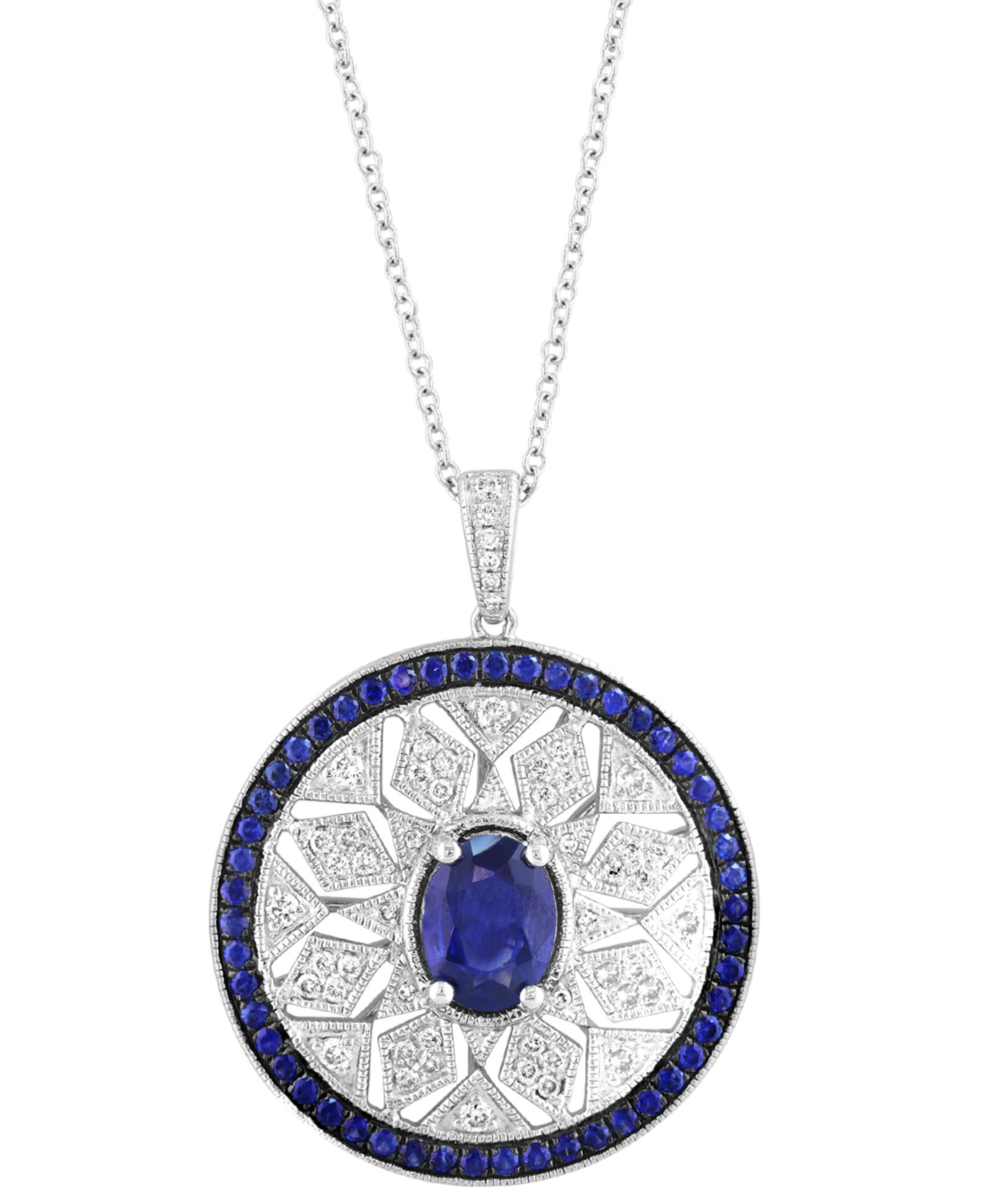 Подвеска EFFY® Sapphire (1-7/8 ct. t.w.) & Diamond (1/3 ct. t.w.) Mandala Openwork 18" в Sterling Silver