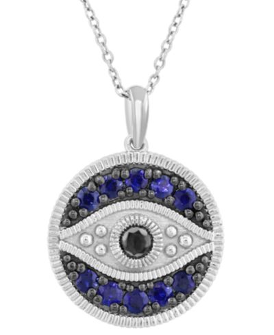 EFFY® Sapphire (3/4 ct. t.w.) & Diamond (1/6 ct. t.w.) Evil Eye 18" Pendant Necklace in Sterling Silver