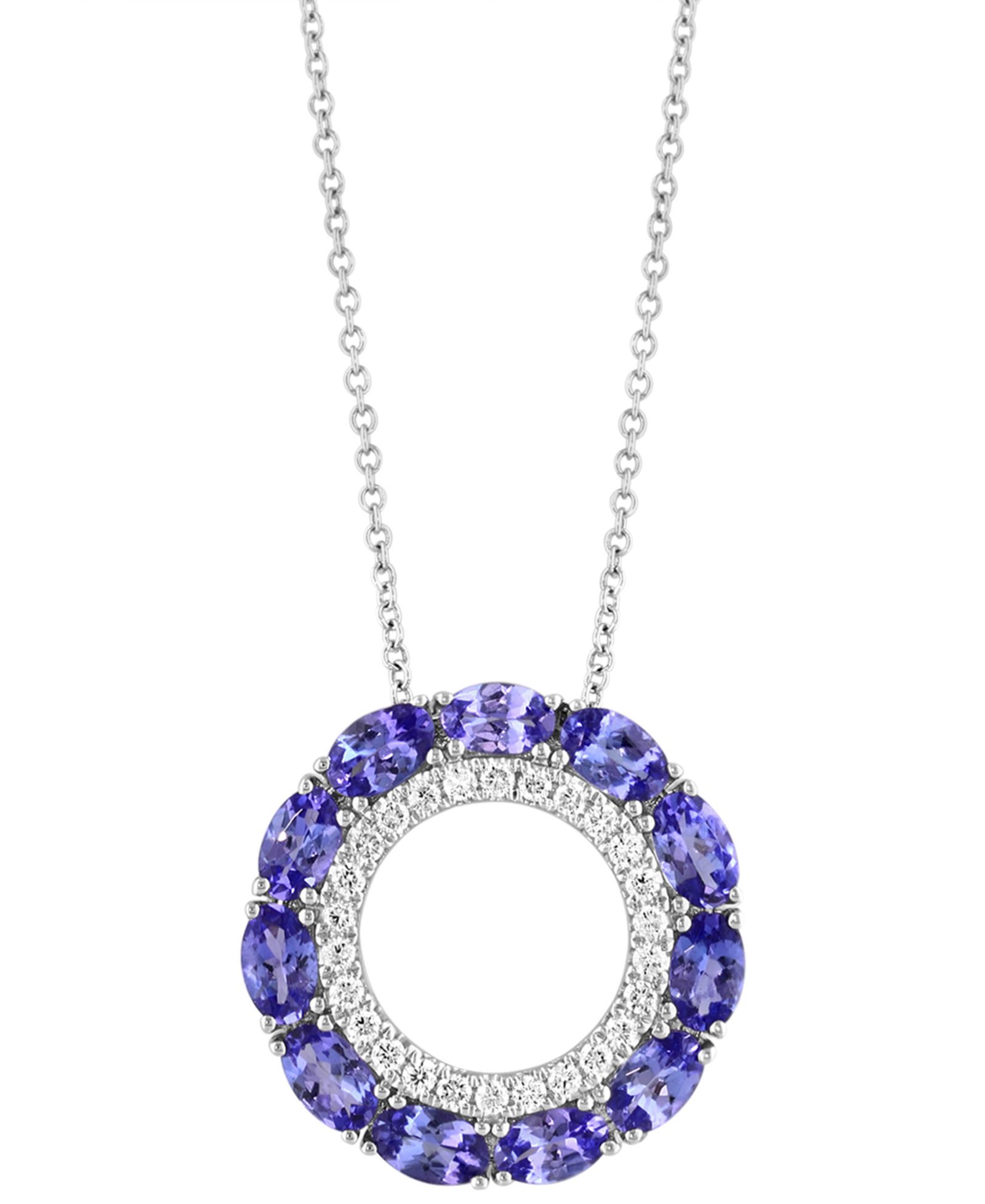 EFFY® Tanzanite (2-5/8 ct. t.w.) & Diamond (1/3 ct. t.w.) Circle Pendant 18"Necklace in 14k White Gold