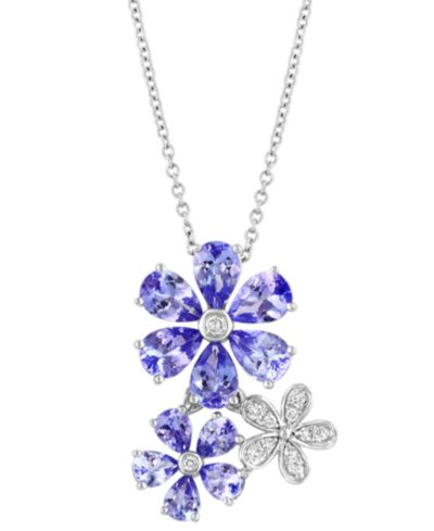 EFFY Подвеска Flower из белого золота 14k с Tanzanite и Diamond 18"
