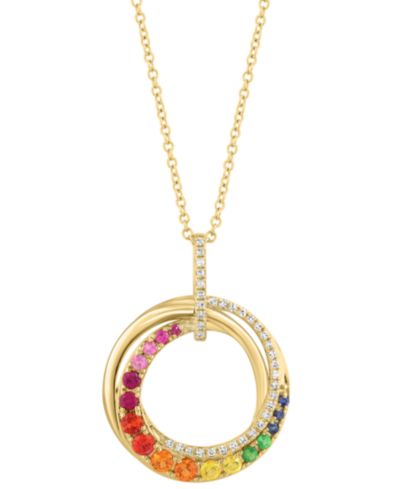 Подвеска Swirl Circle с многоцветными драгоценными камнями и бриллиантами, 18" в 14k золоте