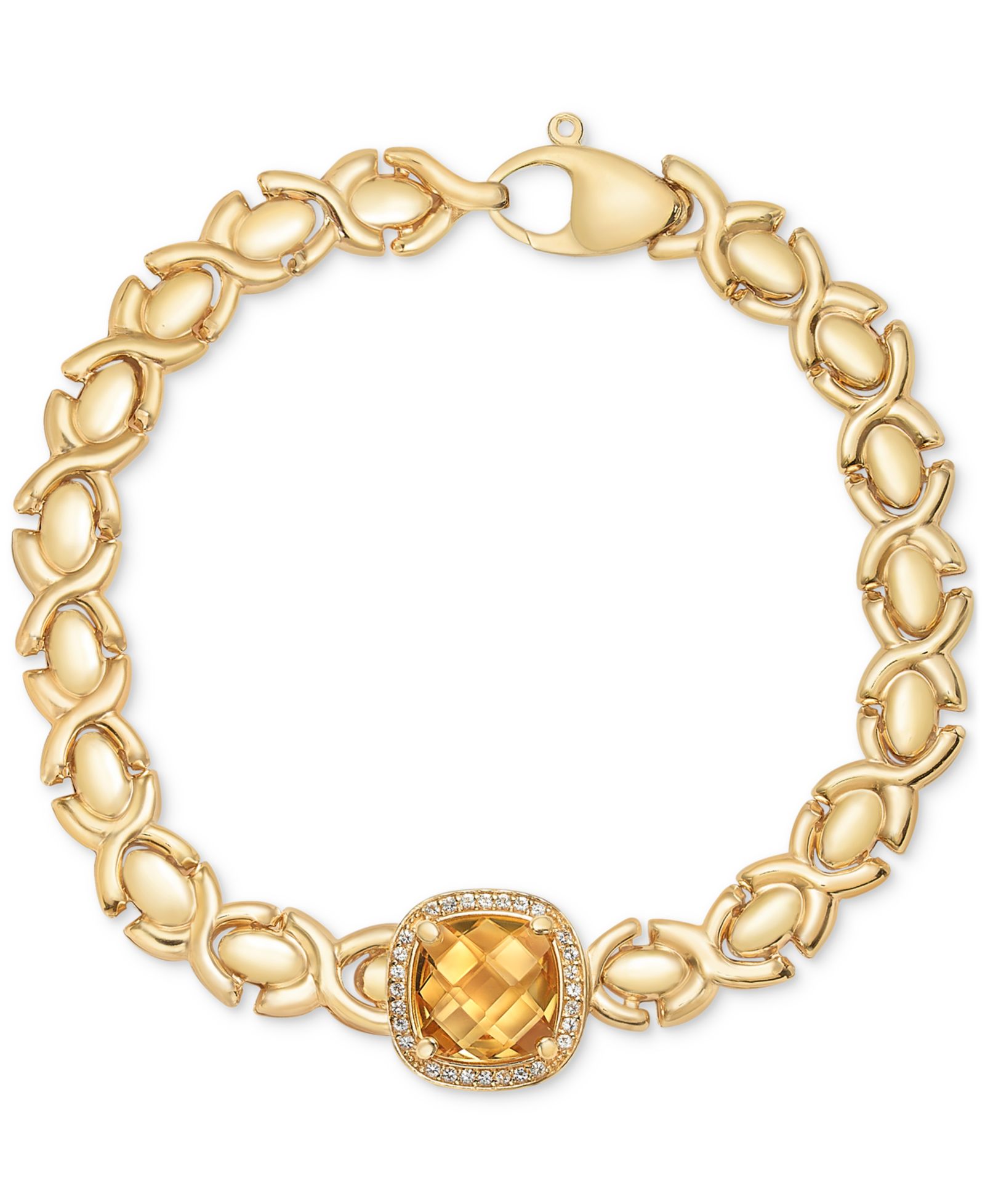 Браслет Macy's Citrine & White Topaz XOXO Link из позолоченного серебра
