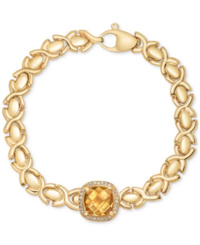 Citrine (3-3/8 ct. t.w.) & White Topaz (1/3 ct. t.w.) XOXO Link Bracelet in 14k Gold-Plated Sterling Silver