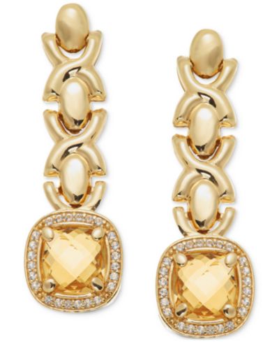 Серьги XOXO Link Drop Citrine (3-5/8 ct. t.w.) & White Topaz (1/2 ct. t.w.) в позолоченном серебре 14k Gold-Plated Sterling Silver