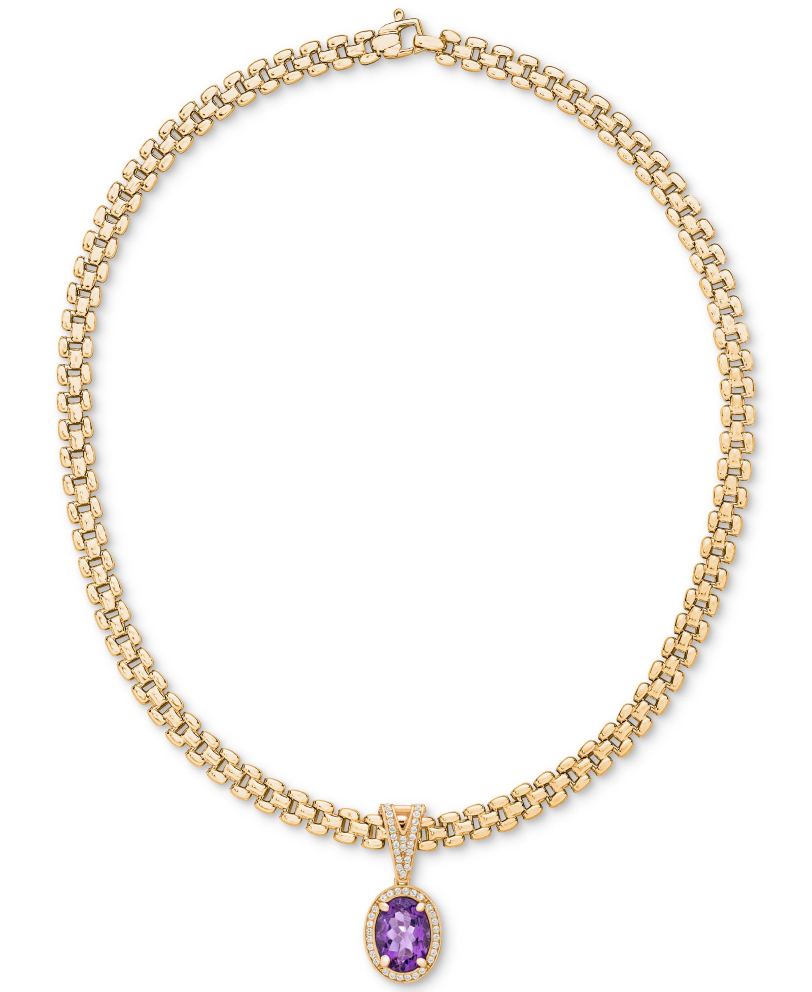 Ожерелье Panther Link 18" из стерлингового серебра с позолотой 14k с аметистом (5-3/8 ct. t.w.) и белым топазом (3/4 ct. t.w.)