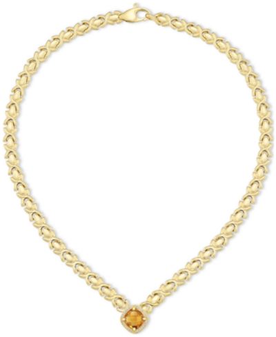 Ожерелье Macy's XOXO Link 18" с цитрином (3-3/8 ct. t.w.) и белым топазом (1/3 ct. t.w.) из позолоченного стерлингового серебра