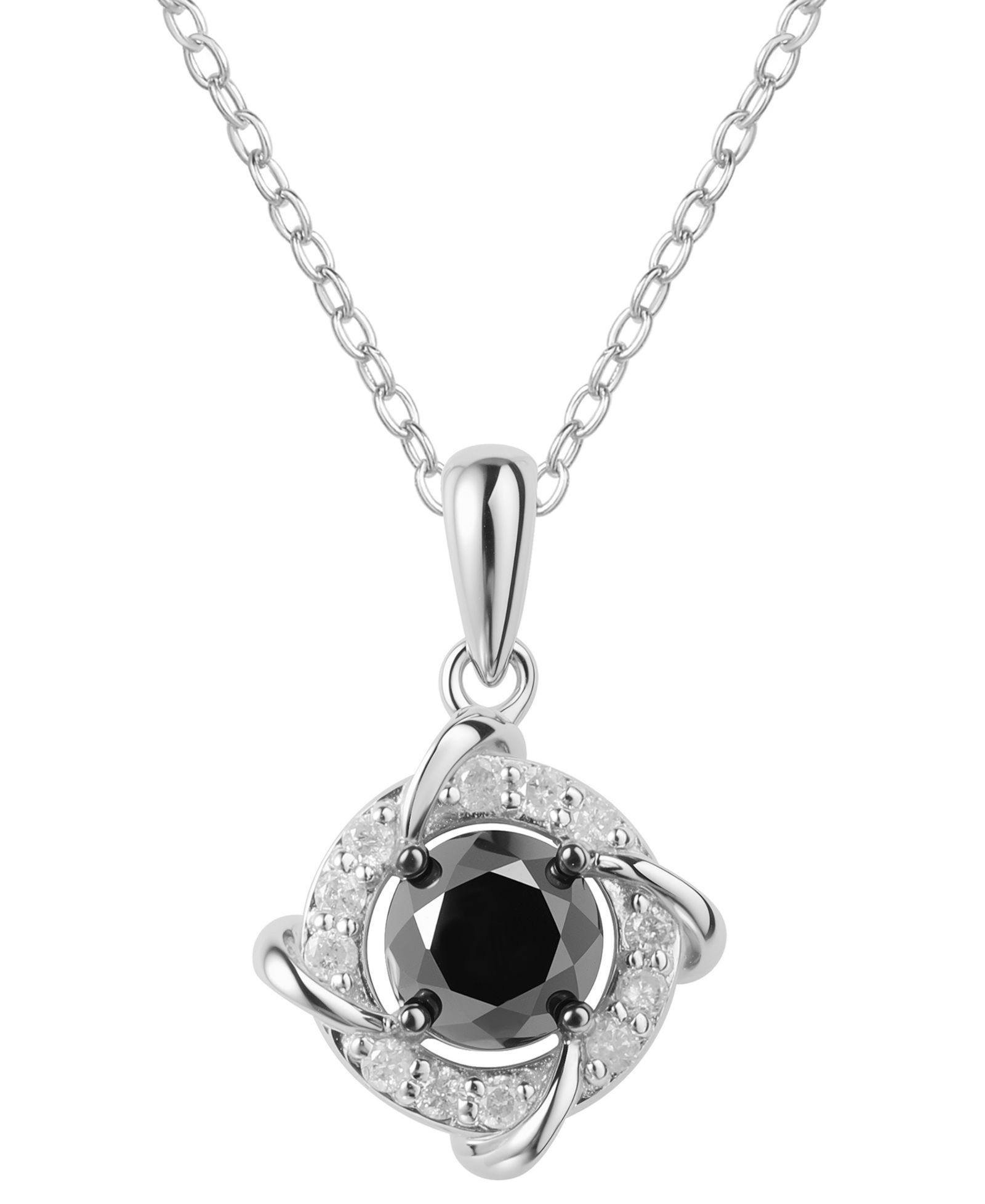 Кулон Black & White Diamond Love Knot 18" (1 карат суммарно) из стерлингового серебра