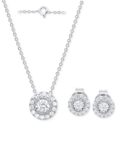 2-Pc. Set Lab-Grown Diamond Pendant Necklace & Matching Stud Earrings  (1/2  ct. t.w.) in Sterling Silver or 14K Gold-Plated Sterling Silver