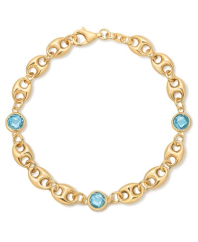 Amethyst Mariner Link Station Bracelet (3 ct. t.w.) in 14k Gold-Plated Sterling Silver (Also available in Blue Topaz)
