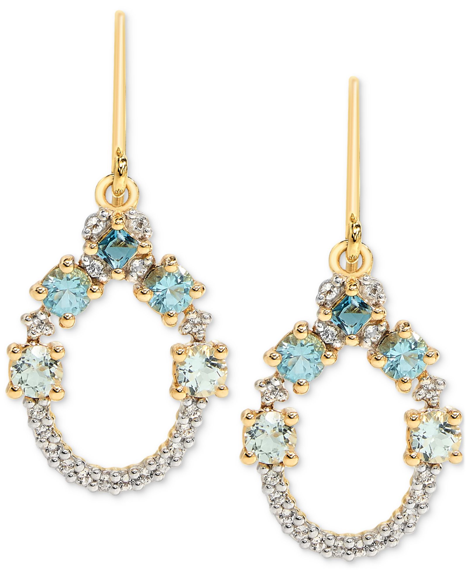 Серьги-подвески Macy's Multi-Blue Topaz & White Topaz в 14k Gold-Plated Sterling Silver