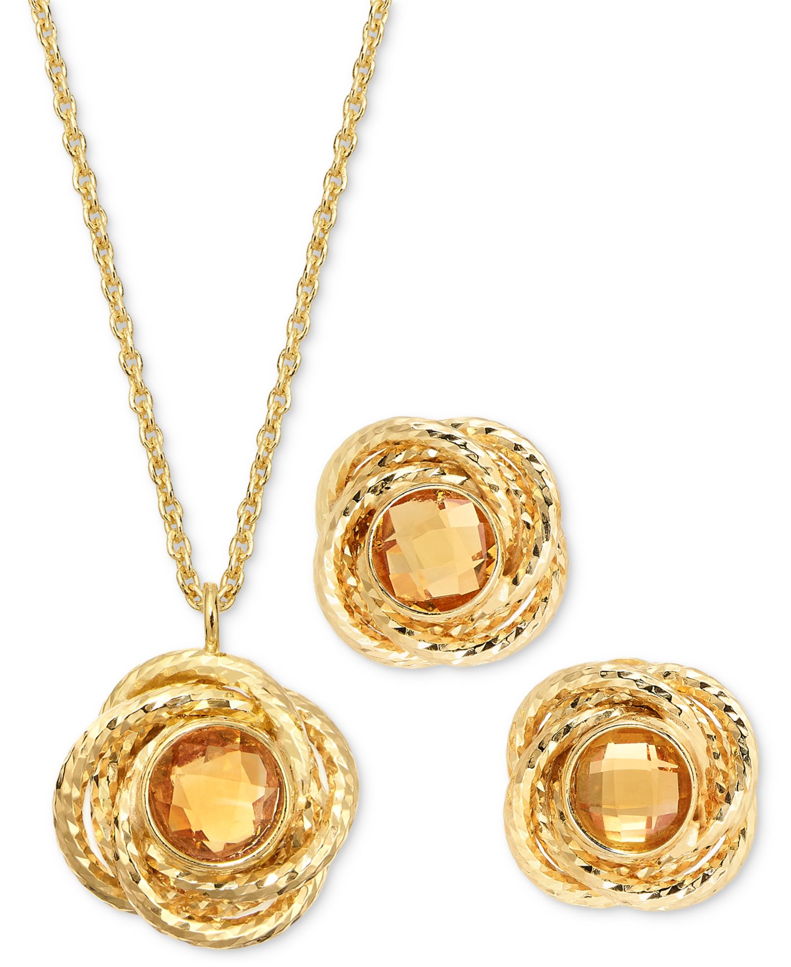 Набор из 2 шт. Подвеска Citrine Love Knot 18" и подходящие серьги-гвоздики (1-3/4 ct. t.w.) в 14k Gold-Plated Sterling Silver