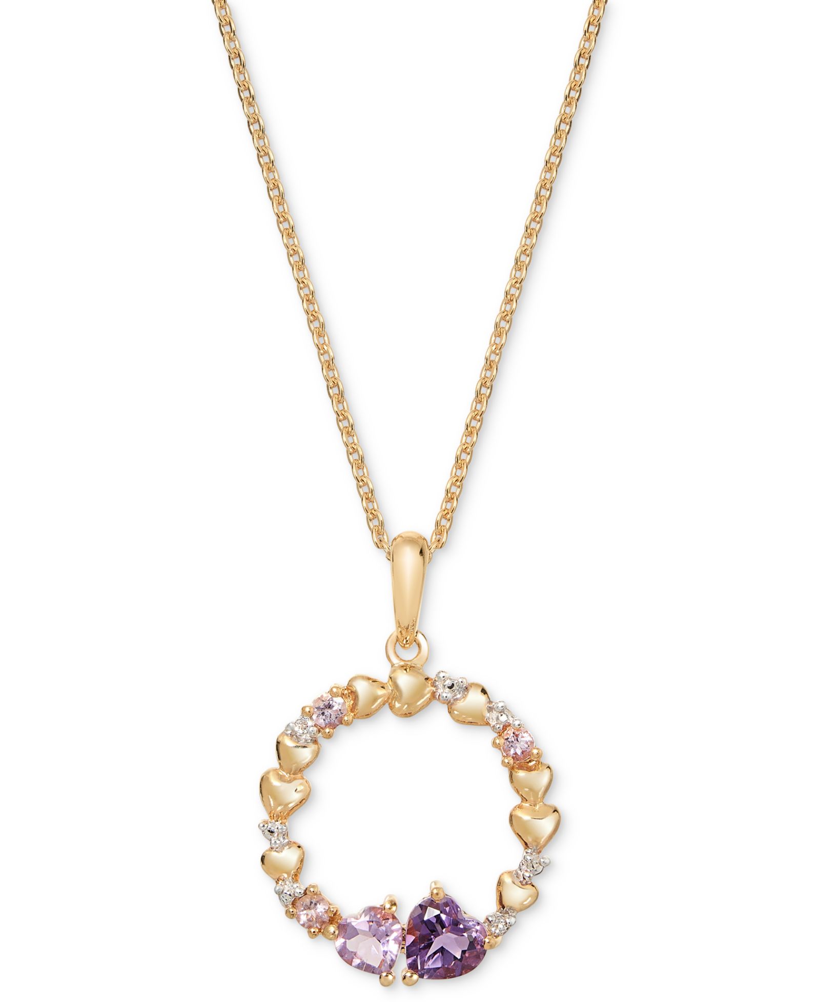 Ожерелье Macy's Amethyst & White Topaz Accent Circle Hearts 18"