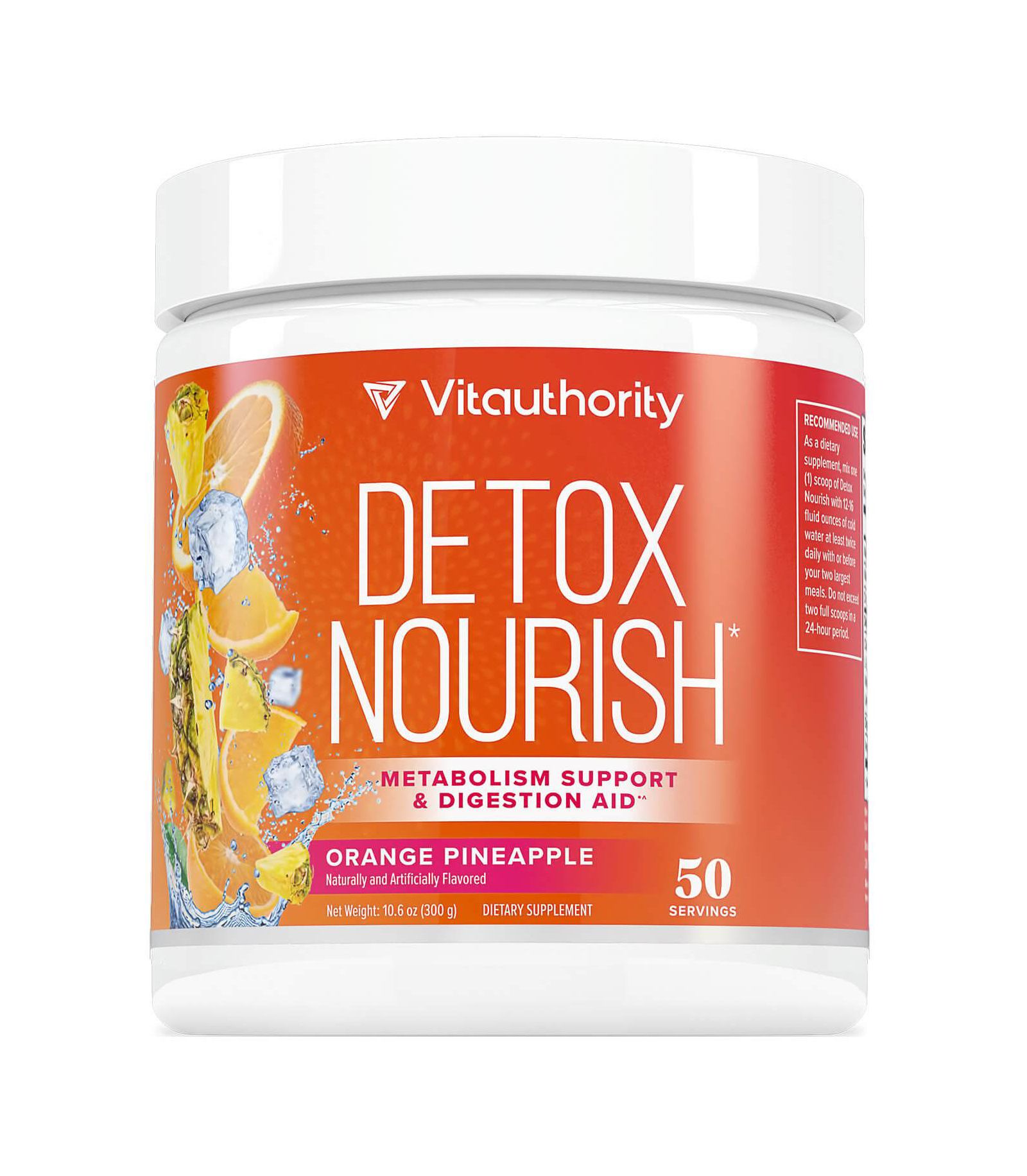 Vitauthority Detox Nourish Powder, Metabolism Support & Anti-Bloat Digestive Aid, Orange Pineapple, Vitauthority, 300gm