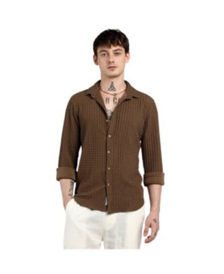 Campus Sutra Men's Chocolate Brown Cube-Textured Shirt