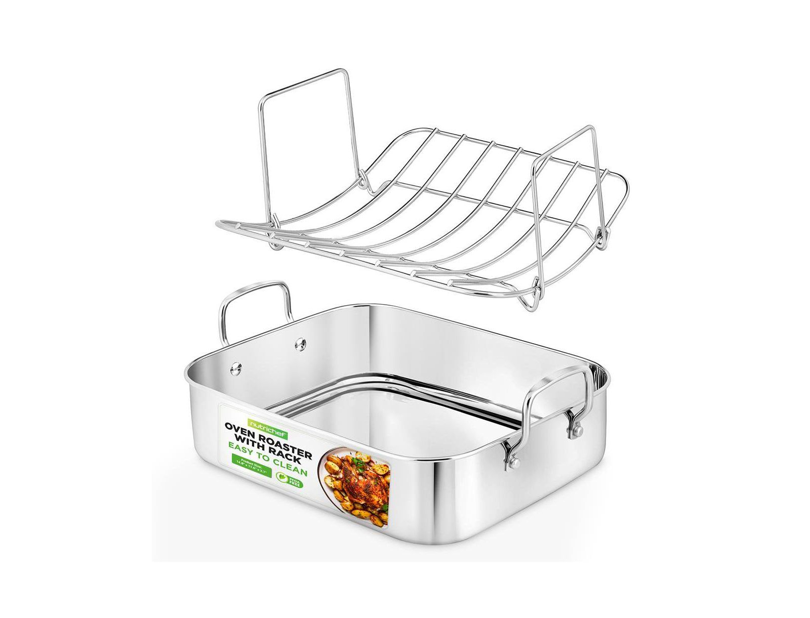 NutriChef 14" Roaster With Polished Rack And Wire Handle