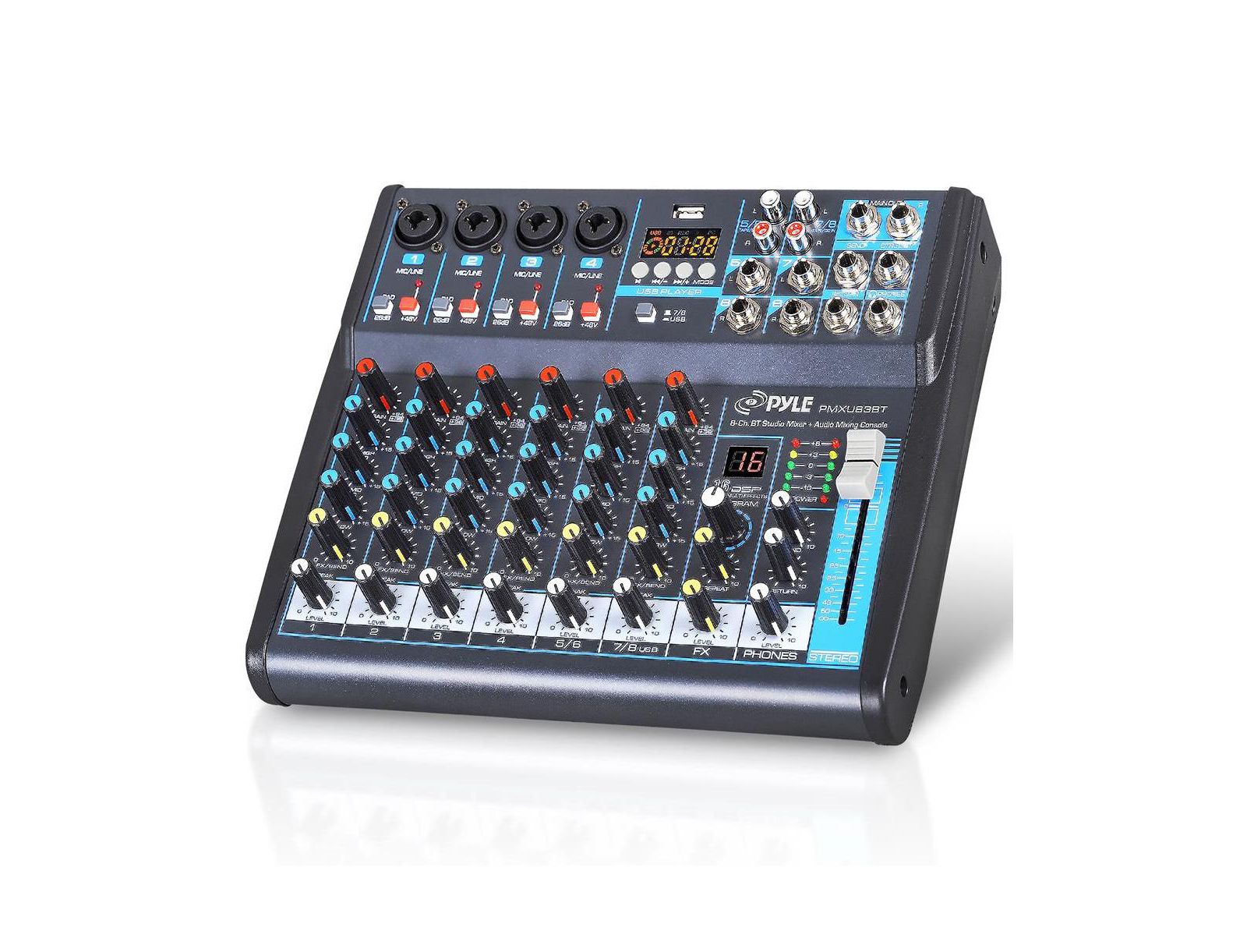 Профессиональный аудиомикшер Pyle 8-Channel Bluetooth Pro Audio DJ Sound Mixer