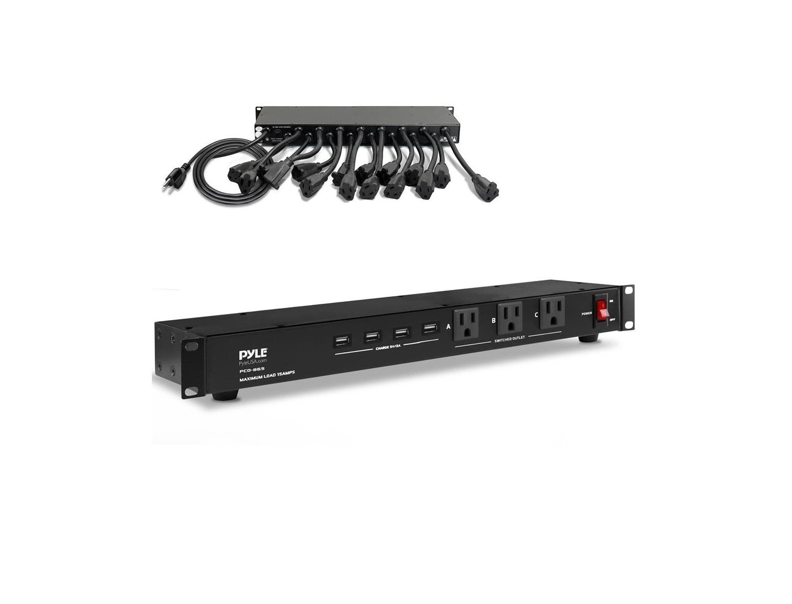 Pyle Pro Audio Power Supply Surge Protector 1U Rack-Mount with USB Charging