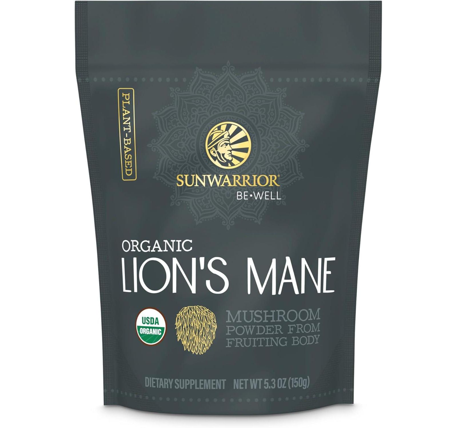 Порошок Sunwarrior Be Well Organic Lion's Mane, растительный грибной порошок, 150g
